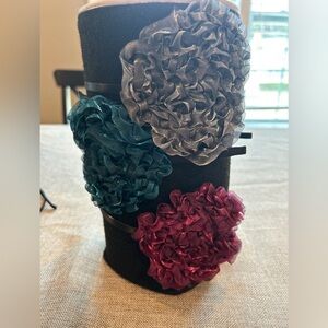 Set of 5 Organza Floral Headbands,Teal, Gray, and Pink, silver and purple